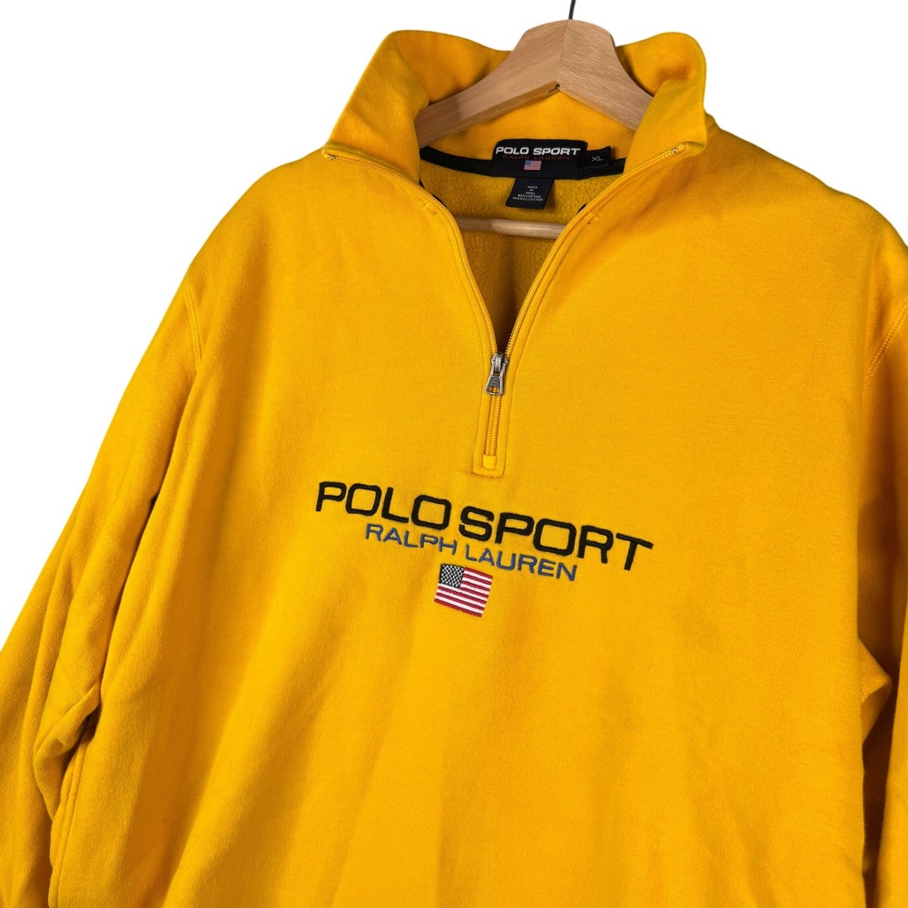 Polo Sport Ralph Lauren Yellow Quarter Zip Sweatshirt XL Embroidered Vintage